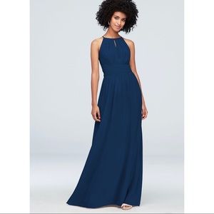 David’s Bridal high neck chiffon bridesmaid dress with keyhole, size 16